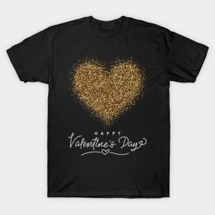 Glitter Gold Heart Valentines Day T-Shirt